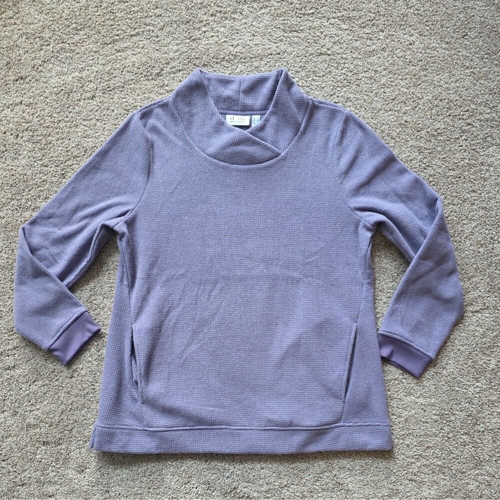 Denim & Co. Purple M Regular Chenille Fleece Tunic w Crossover Neck A371644